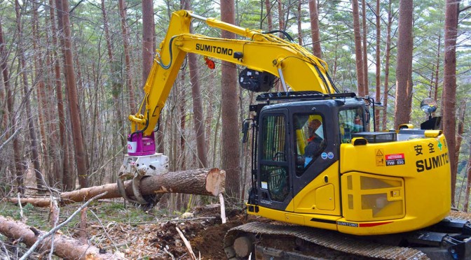 高性能林業機械を使った間伐現場の様子＝栗林町、釜石地方森林組合提供