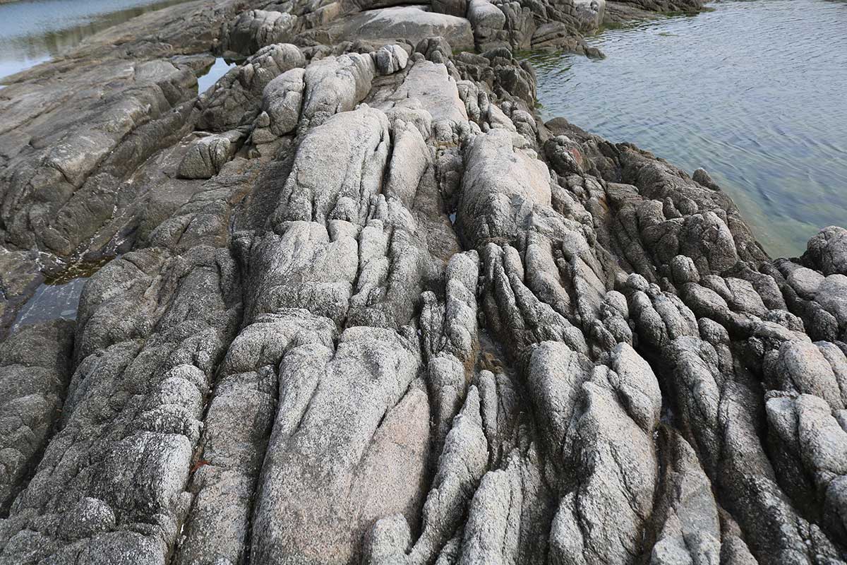 長年の波の浸食で奇妙な形状に削られた花こう岩