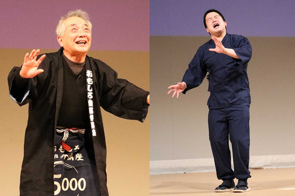 表現力豊かに物語を展開する八戸童話会の柾谷伸夫さん（左）と木下勝貴さん（右）