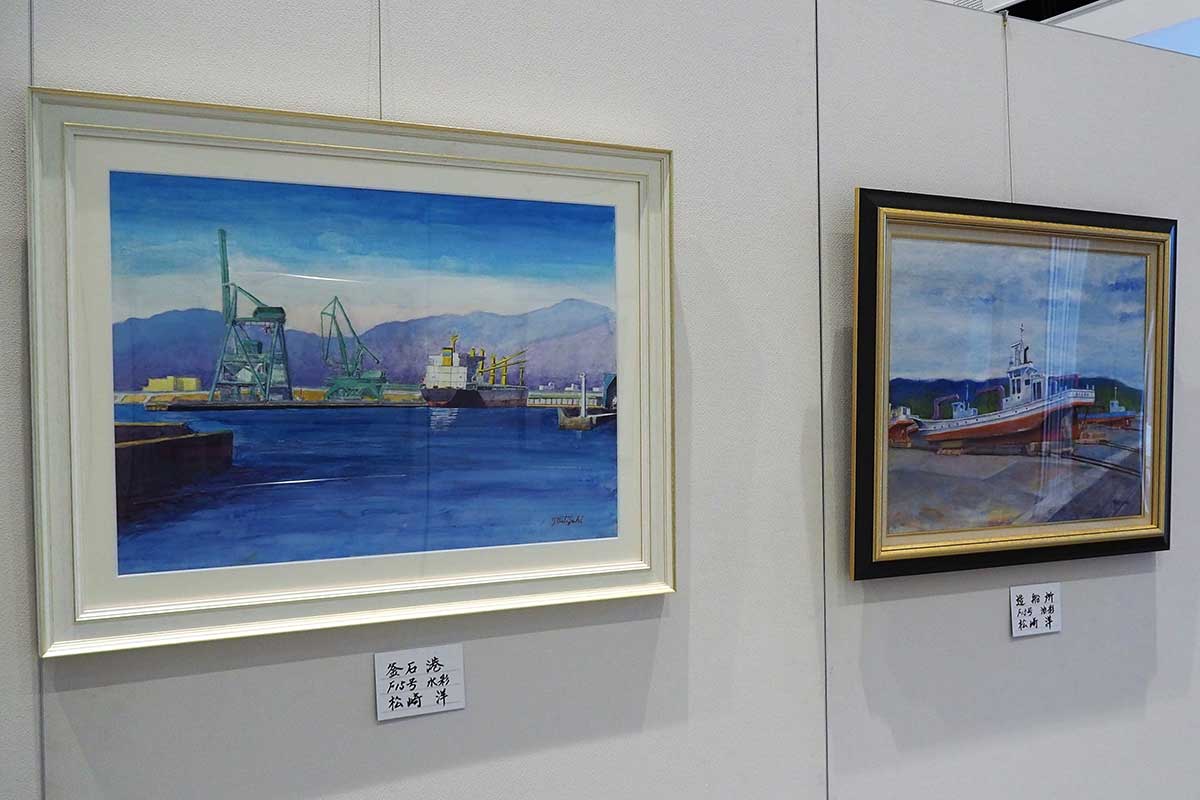 「釜石港」と題した松崎さんの作品。これからも描き続けたいテーマだという