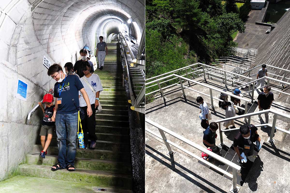 ダム施設の見学は階段を上ったり下ったり。合わせると約500段