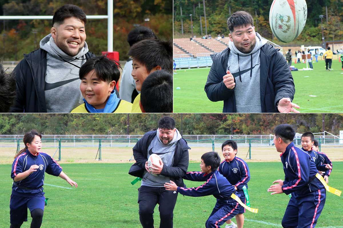 ラグビー元日本代表の畠山健介さんとの交流に子どもたちは弾ける笑顔！