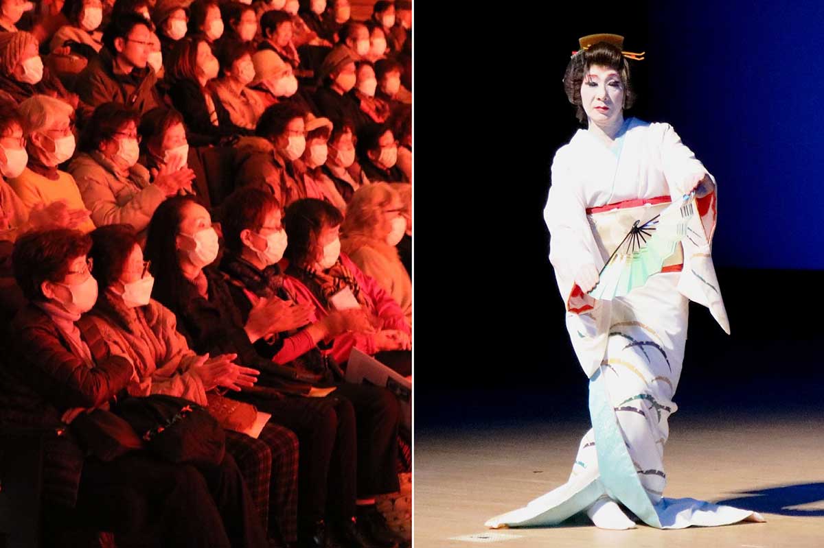 女形舞踊で人気の尚玉泉さんも舞台を盛り上げた（写真右）。観客も大喜び（同左）