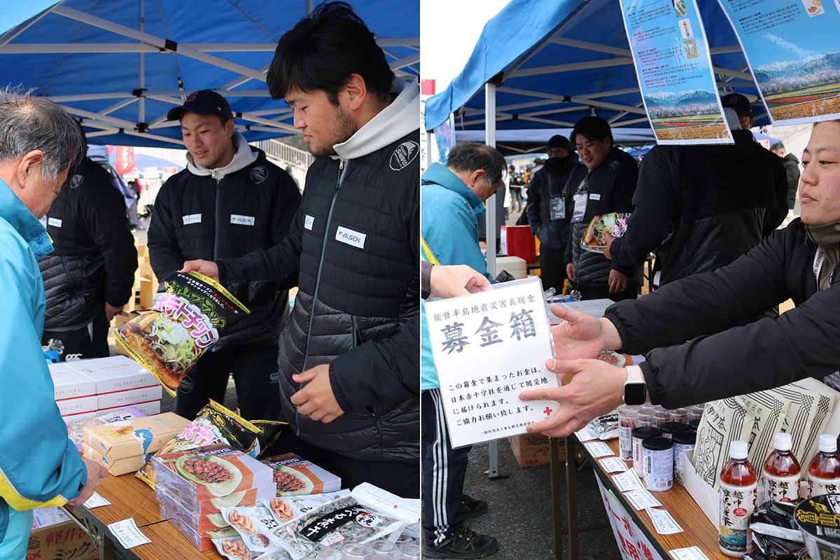 能登半島地震の被災地復興を応援するための物販ブース。釜石市の友好都市・富山県朝日町の協力で行われた