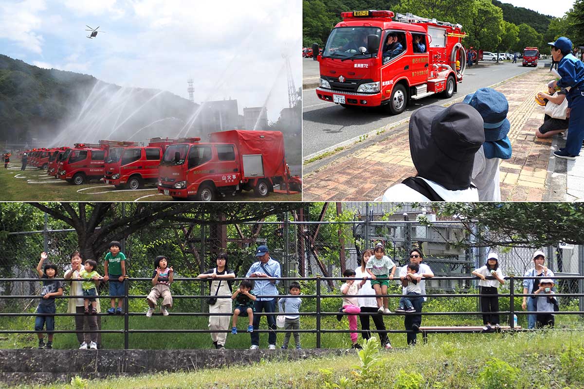 放水訓練や消防車両を見ようと釜石消防署周辺に市民が集った