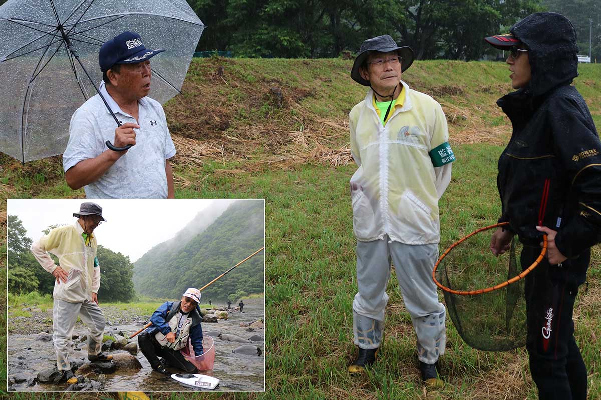 鵜住居川漁協の監視員が巡回。釣り人から話を聞いて情報も集める