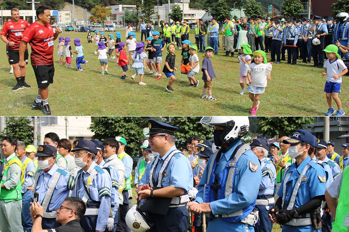 交通安全運動参加者はかわいらしい園児らの姿に元気をもらった