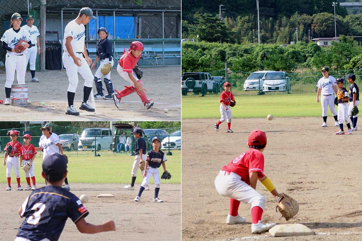 小学生による塁から塁への送球練習