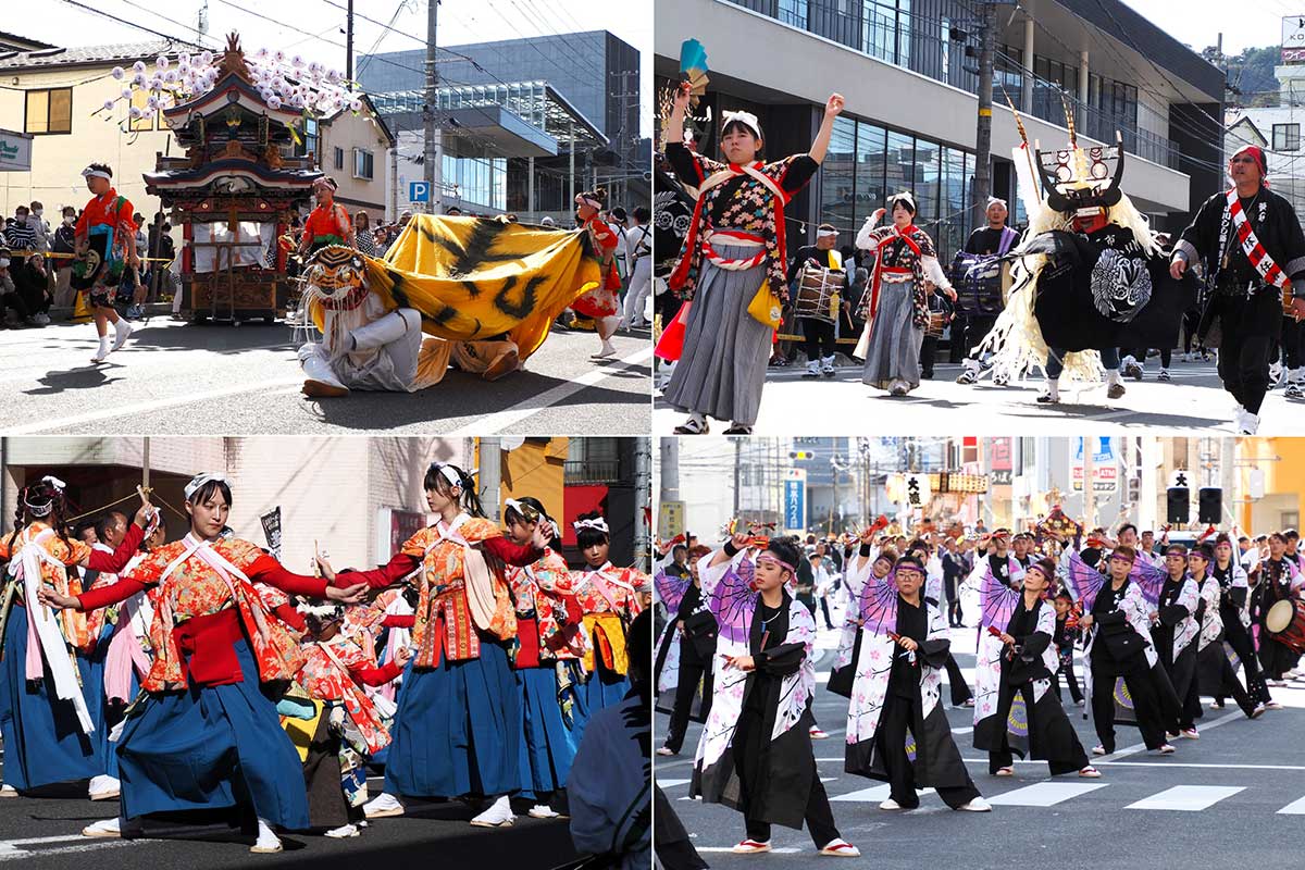 色鮮やかな衣装をまとった踊り手たちが行列を華やかに彩る