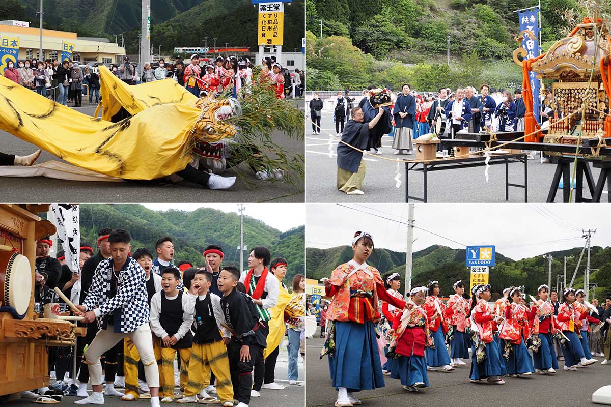 御旅所では芸能団体が虎舞や神楽を奉納した