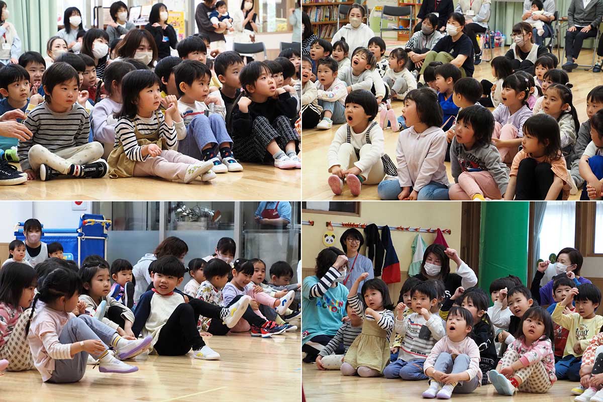 歌ったり、リズムをとったりしながら楽しむ子どもたち