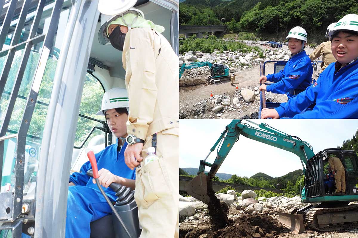重機の操作は真剣に、高所作業車の試乗は楽しく