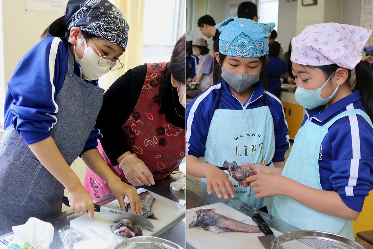 頭と尾を切り落とし、身を人数分に切り分ける