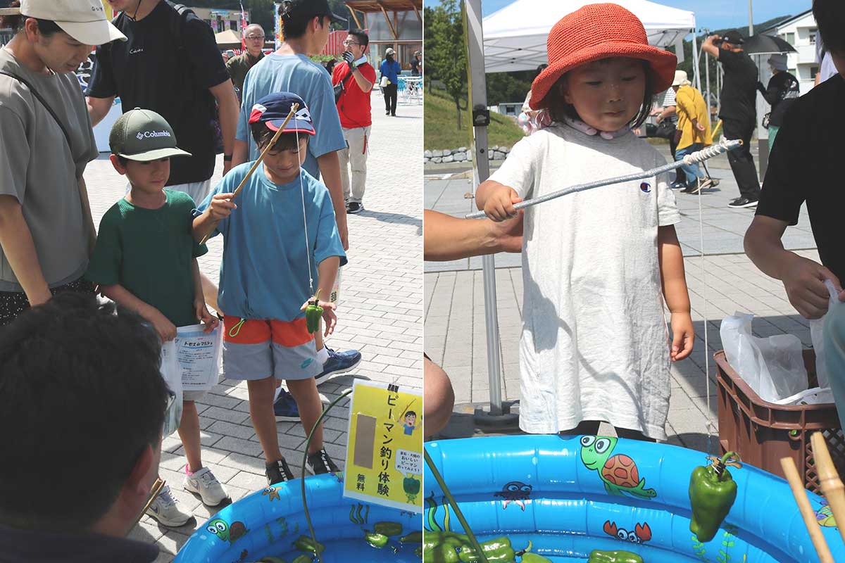 釜石・大槌地域農業振興協議会の「ピーマン釣り」。ペーパークリップが“釣り針”