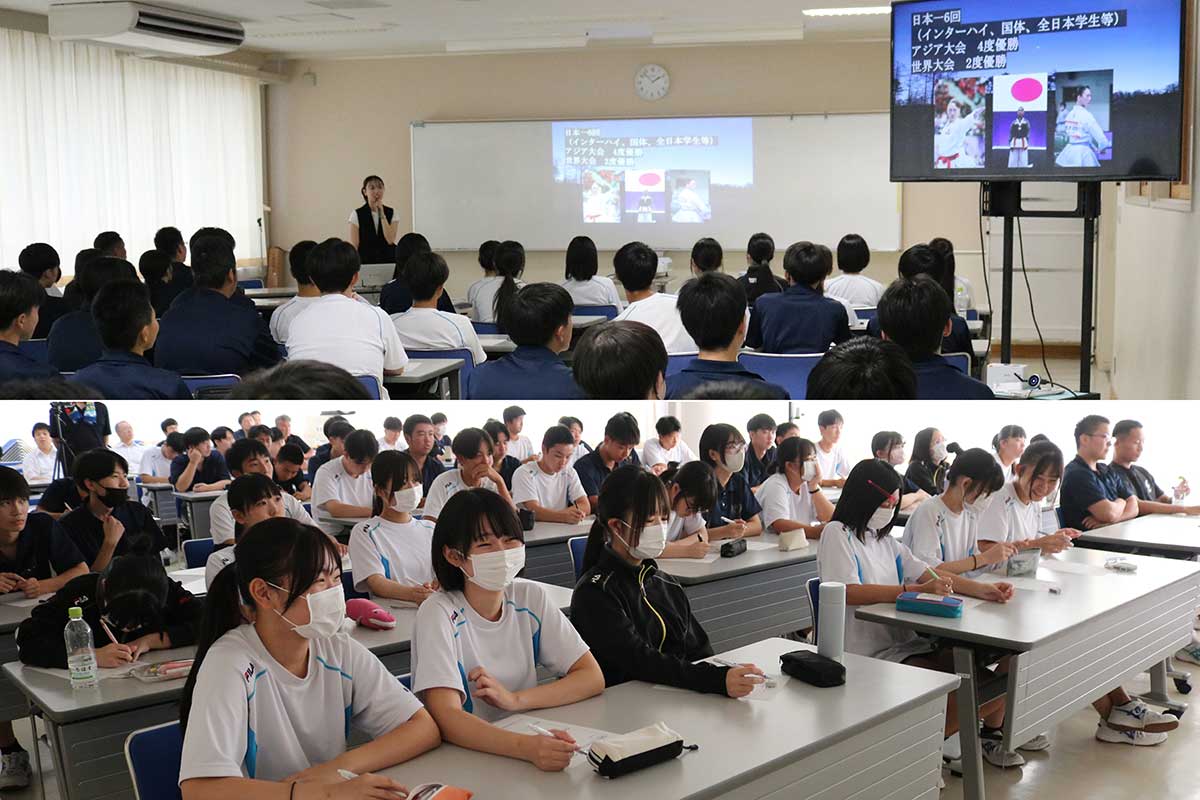 授業は1年生を対象に実施。はじめに講話が行われた