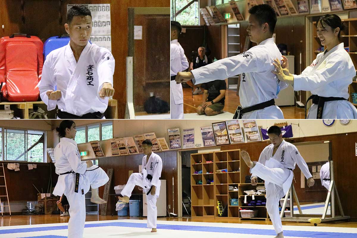 授業の後に行われた空手道部の部員への実技指導