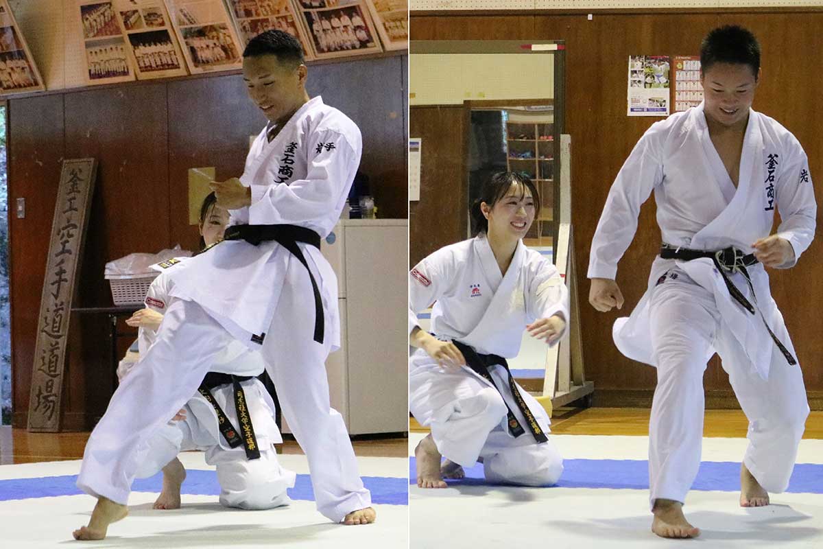 体の重心を意識しながら前に踏み出す練習