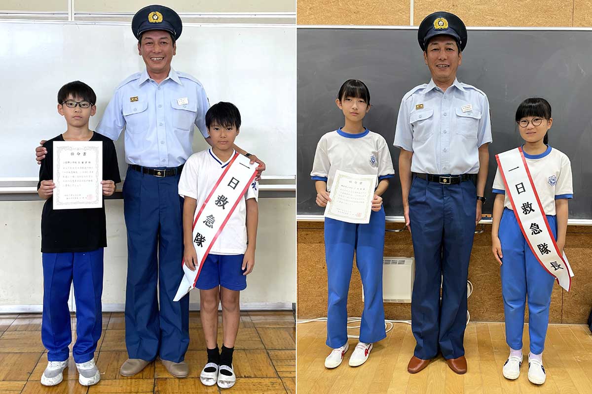 イベントを前に小佐野、鵜住居の各小学校で任命式が行われた(撮影・釜石消防署)