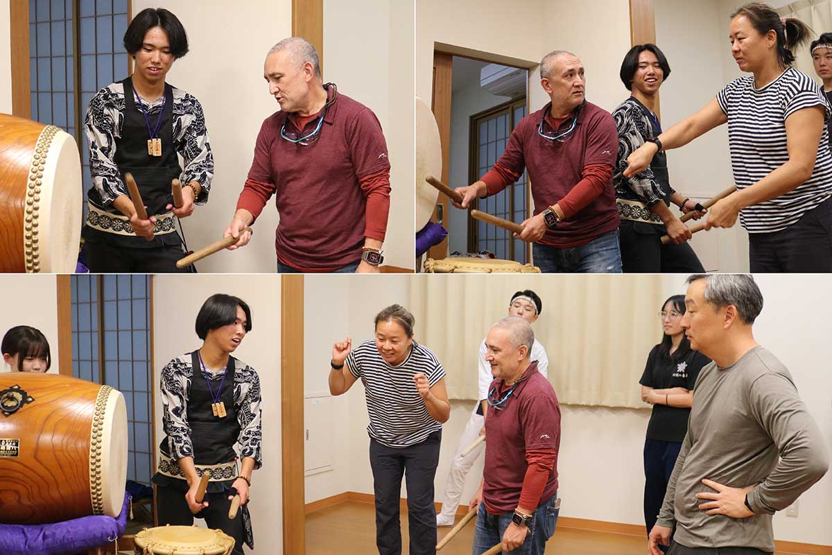 お囃子の太鼓にも挑戦!見よう見まねでリズムを刻む