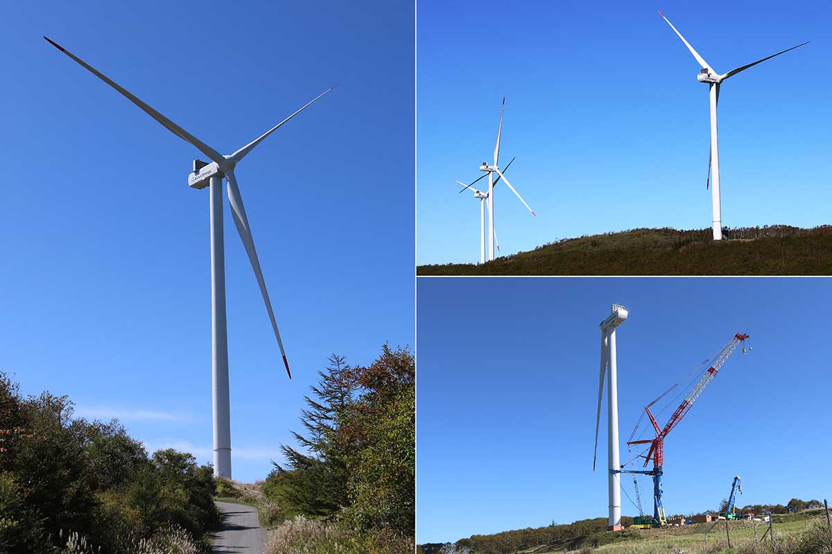 「ユーラス釜石広域ウインドファーム」の新しい風車。現在は西エリアの風車建設工事が進められている