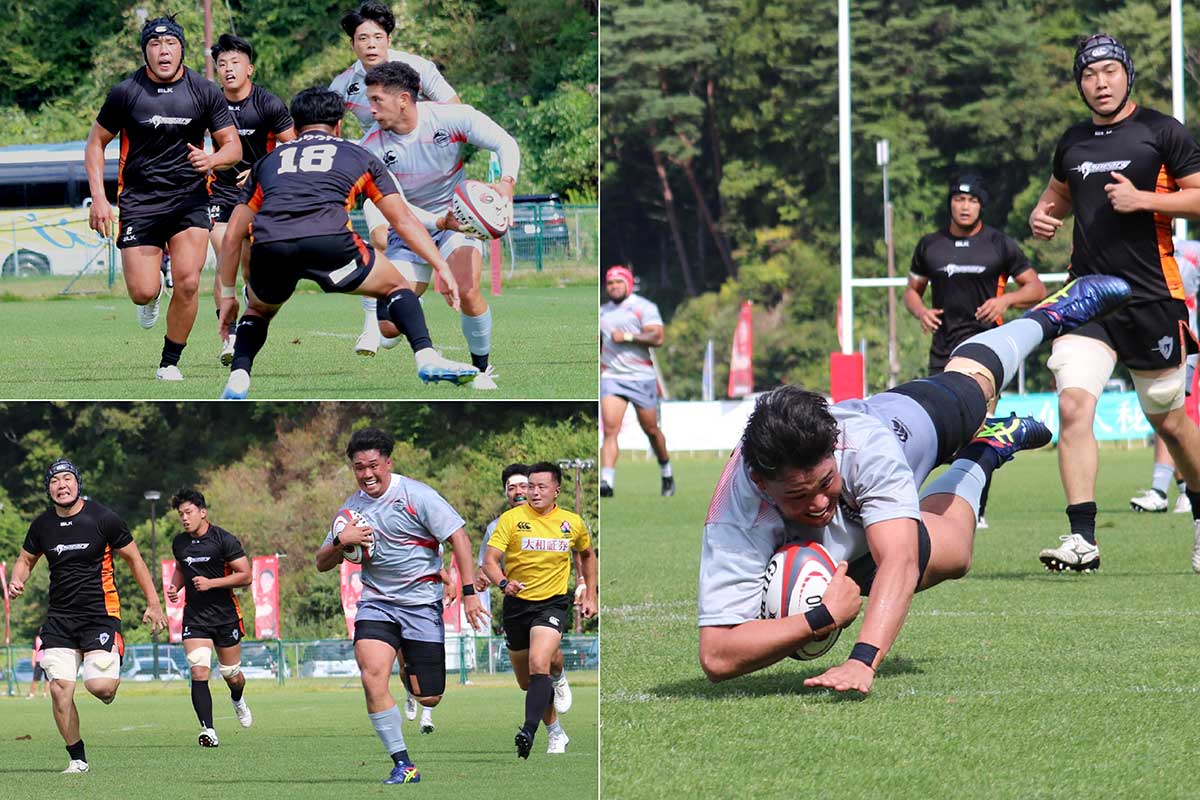 前半34分、SH岡新之助タフォキタウが敵陣でブレイク、プロップ松山青につなぎトライ