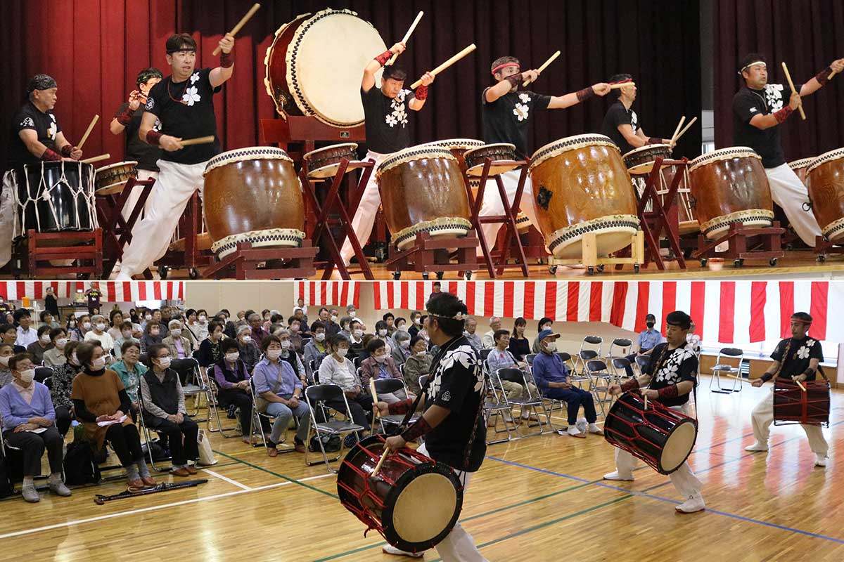 7人のメンバーで全5曲を演奏した「桜舞太鼓」