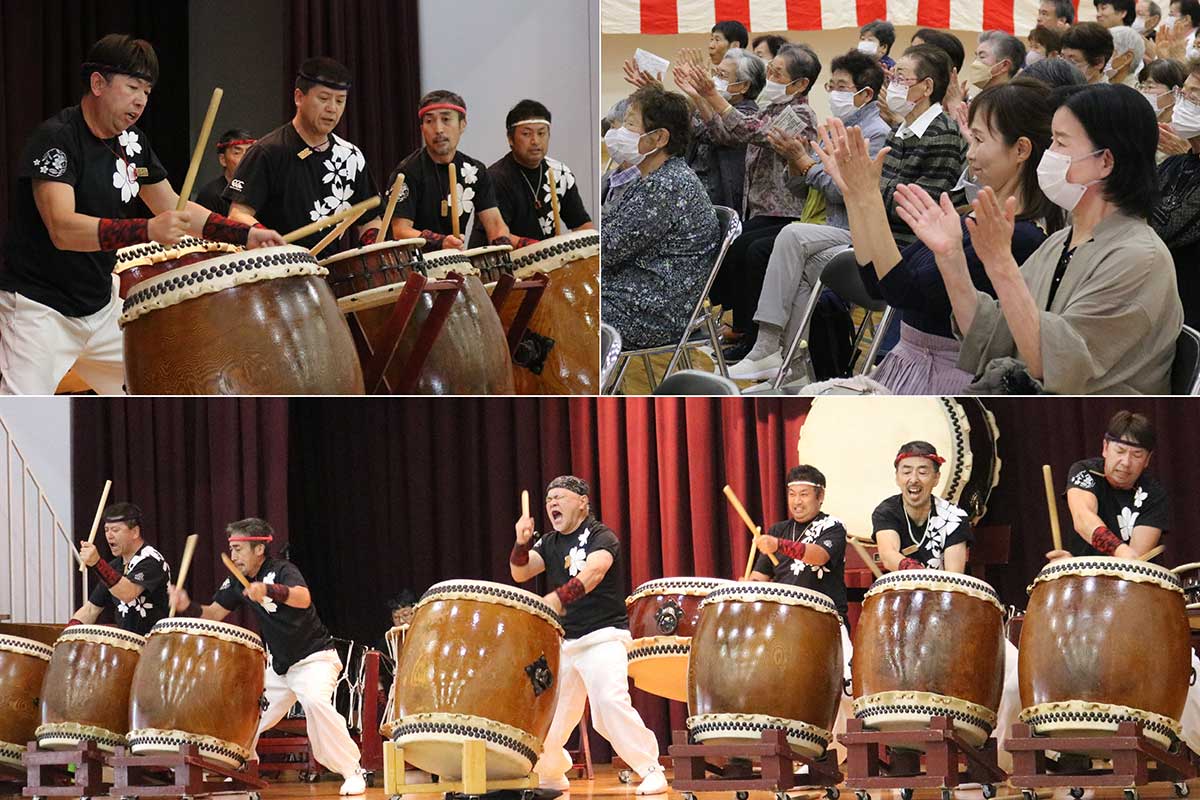 迫力の和太鼓演奏に客席から盛んな拍手が送られた