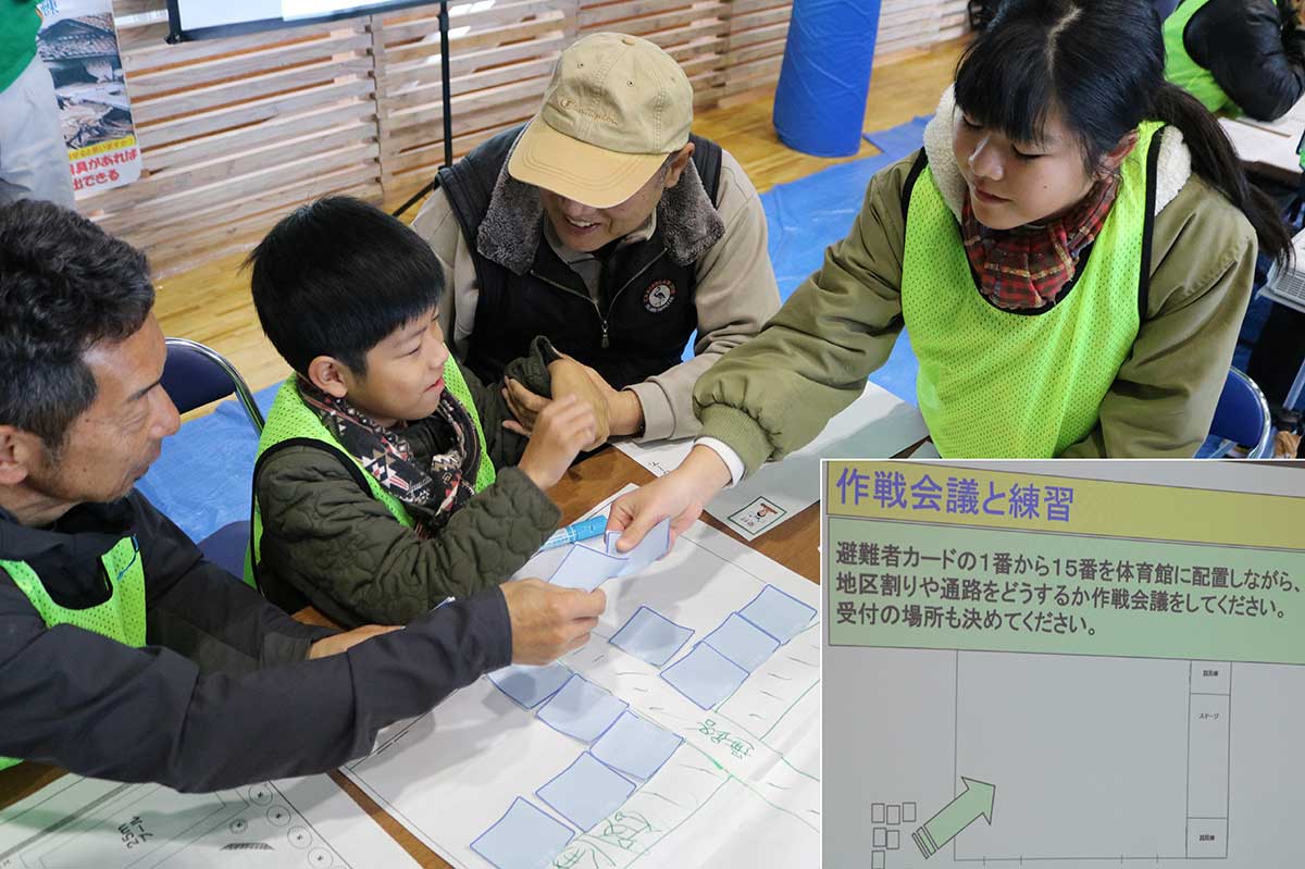 県防災士会が訓練参加者に提供した避難所運営ゲーム(HUG)の体験実習