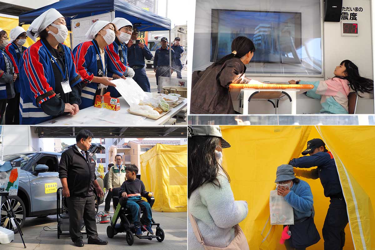 TETTO前広場では炊き出し訓練や災害体験などが行われた