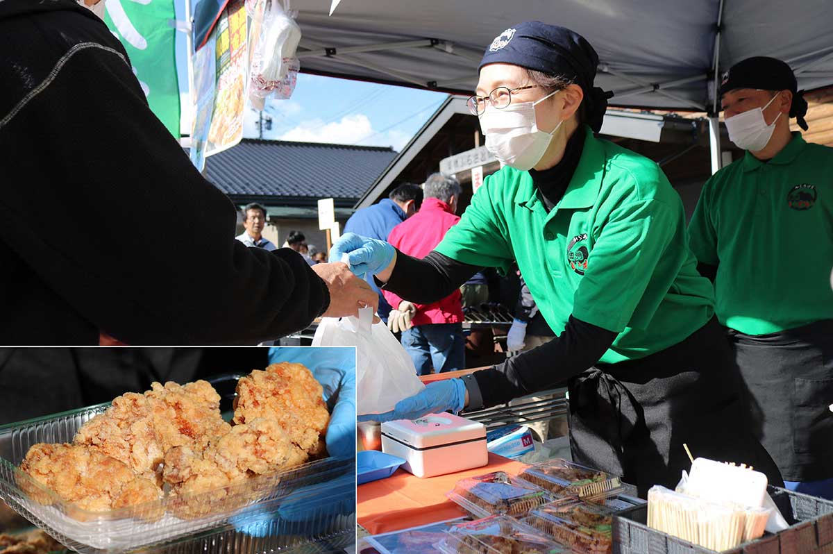 水車まつり初出店のオヤマ(一関市)。からあげグランプリ最高金賞の一品を多くの客が買い求めた