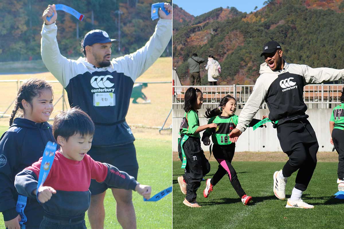 3年生以下の子どもたちはSW選手とタグやボールを使った遊びを楽しんだ