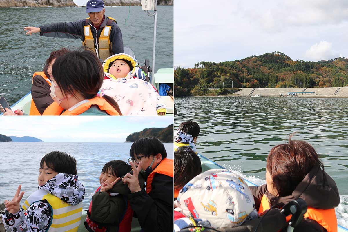 船上では地元漁師が大槌湾内の漁業や海岸線の景観、震災復興の様子などを説明