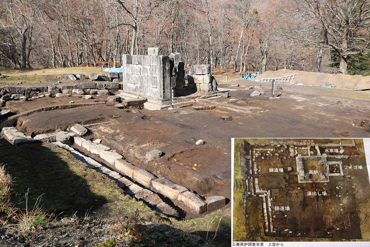 三番高炉エリアの発掘調査現場（2022年撮影）。「覆屋」の建物規模が分かった