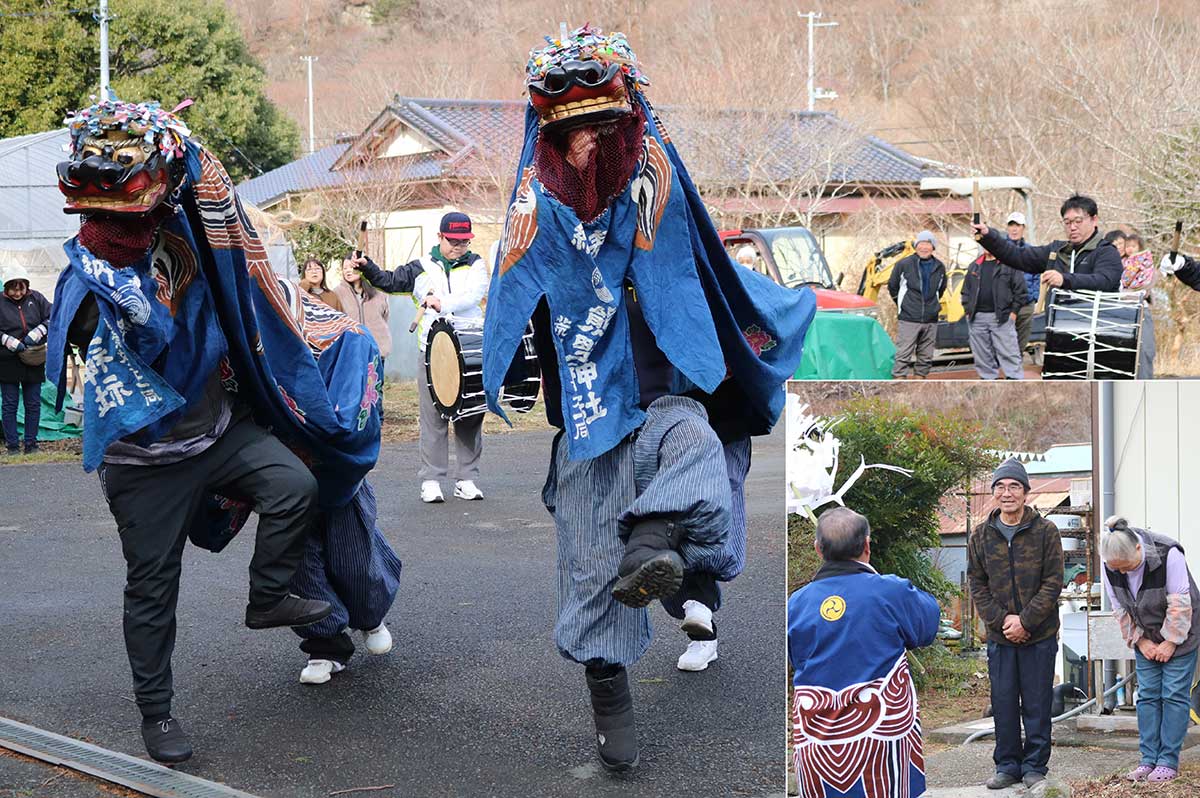 上荒川、久保正勝さん方で舞を披露。近隣住民も集まり、新年のあいさつを交わしながら交流