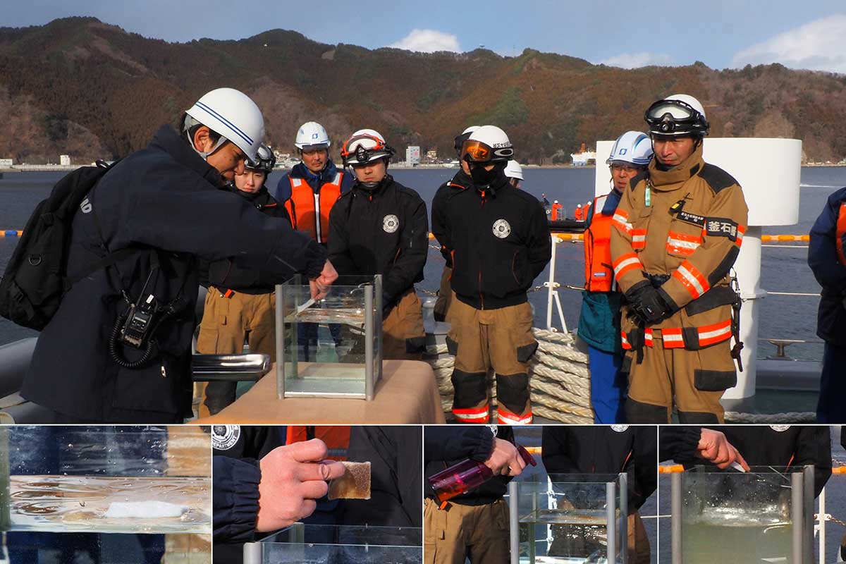 重油を使って吸着材や処理剤の取り扱いを説明する講座