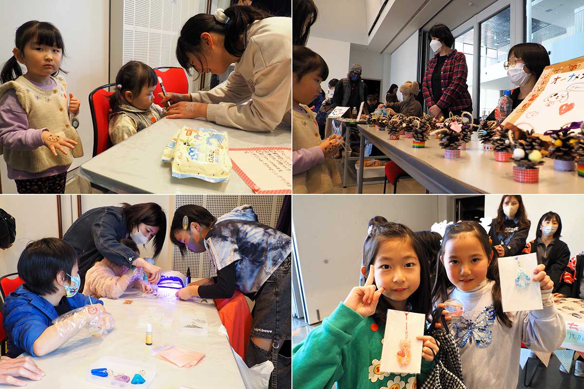 ボディーペイントの体験や手作り品の販売に忙しい子どもたち