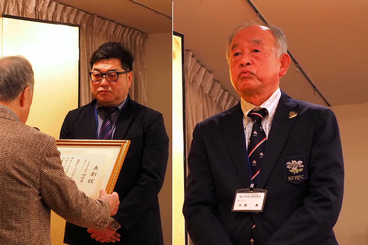 功労賞を受けた大畑勇さん（右の写真）、釜石SWジュニアの及川勝加さん