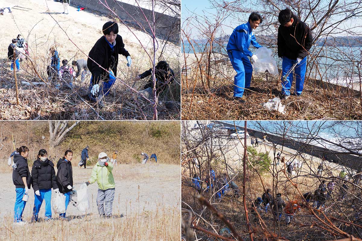 中学生、高校生、地域住民が協力してごみ拾い