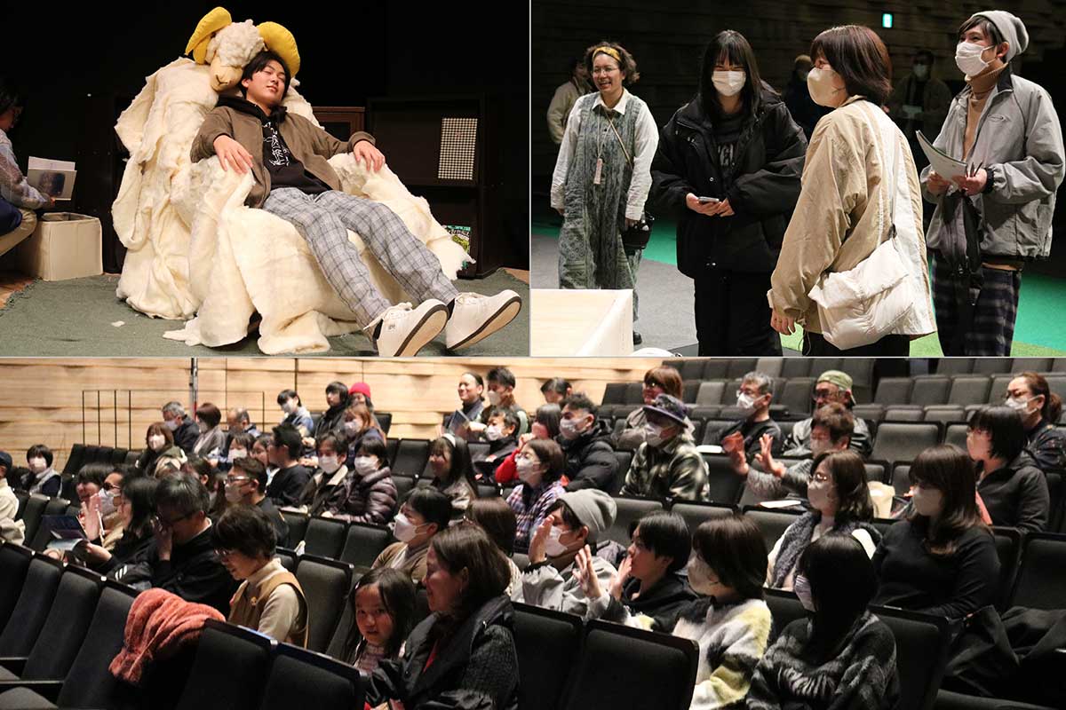 21日夜の公演には約70人が来場。終演後はセットに入り劇の世界観を満喫した