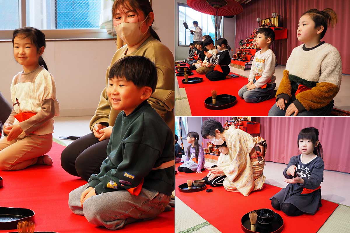 茶を飲む保護者の様子にドキドキ、ワクワクする子どもたち width=