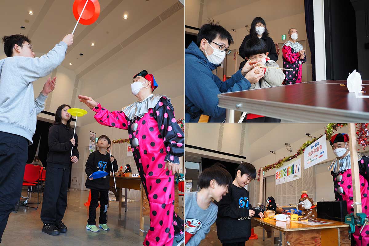 皿回し、割り箸鉄砲など昔遊びは子どもたちに人気