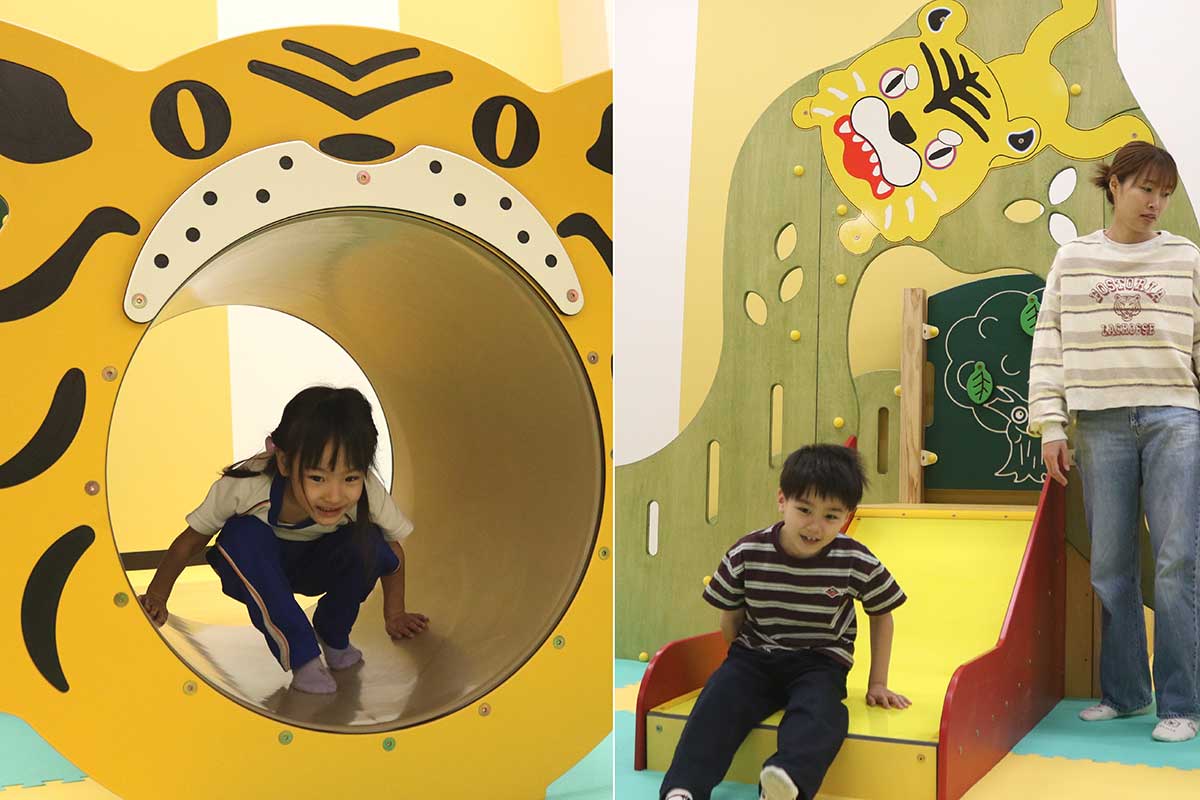 とらまいのひろばには虎モチーフの楽しい遊具が…。郷土愛を育む