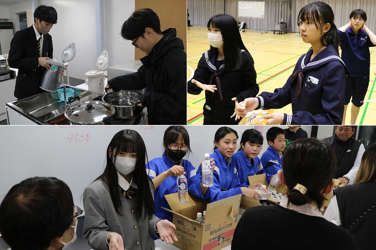 帰宅途中に避難した高校生らが避難所運営に力を発揮。東中出身者を中心に率先して行動する姿が見られた