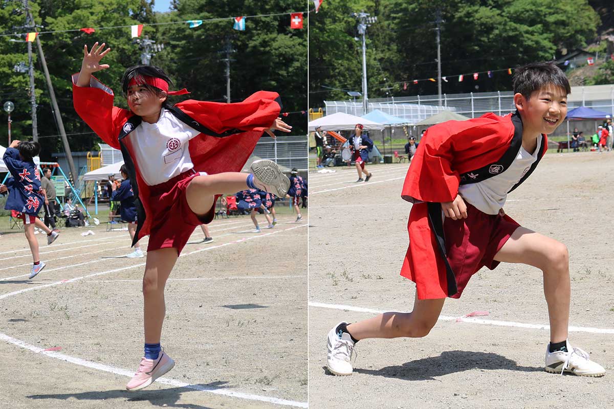 これまでの練習の成果を発揮し、ダイナミックに踊る児童