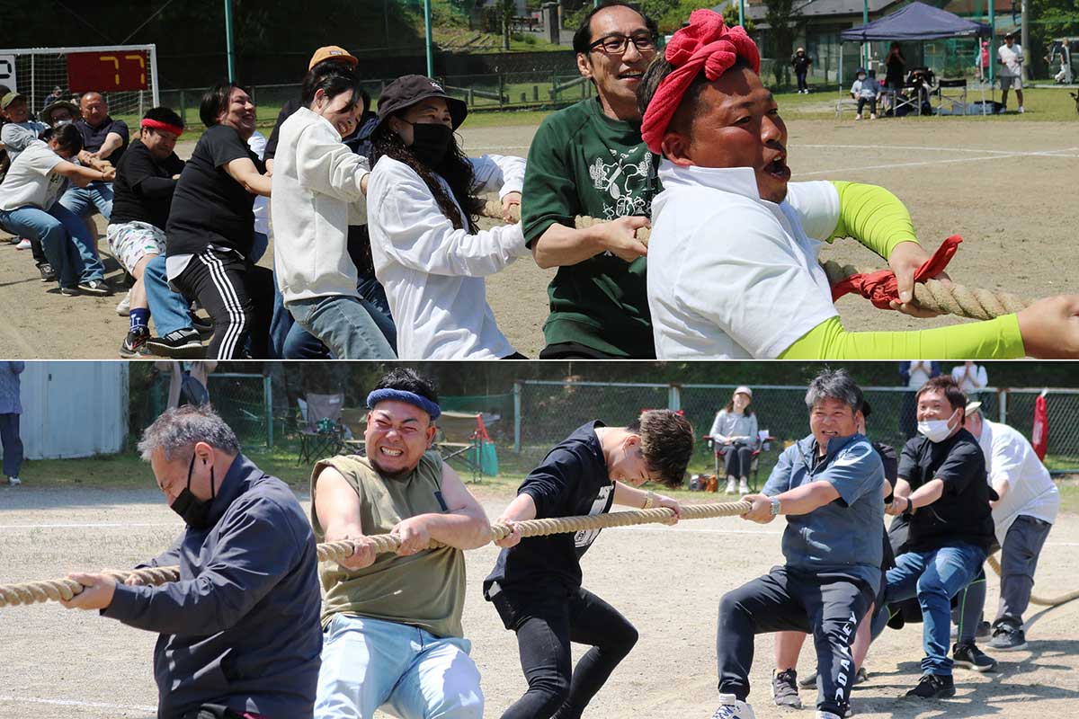 PTA競技「魂の綱引き」。子どもたちに負けず全力で！