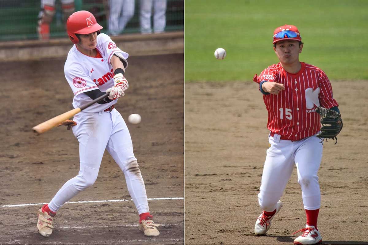 写真右は盛友クラブ戦で着用したユニフォーム。ともに肩には釜石市の市章が入る