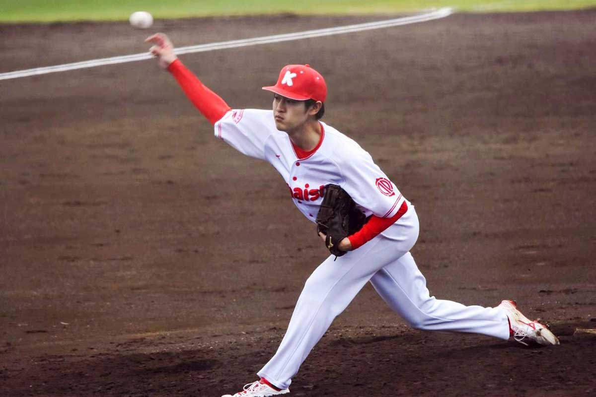 今年新たに加入した佐々木武輝投手。水沢駒形戦で先発し、相手打線を3安打に抑えるピッチングで137球を完投