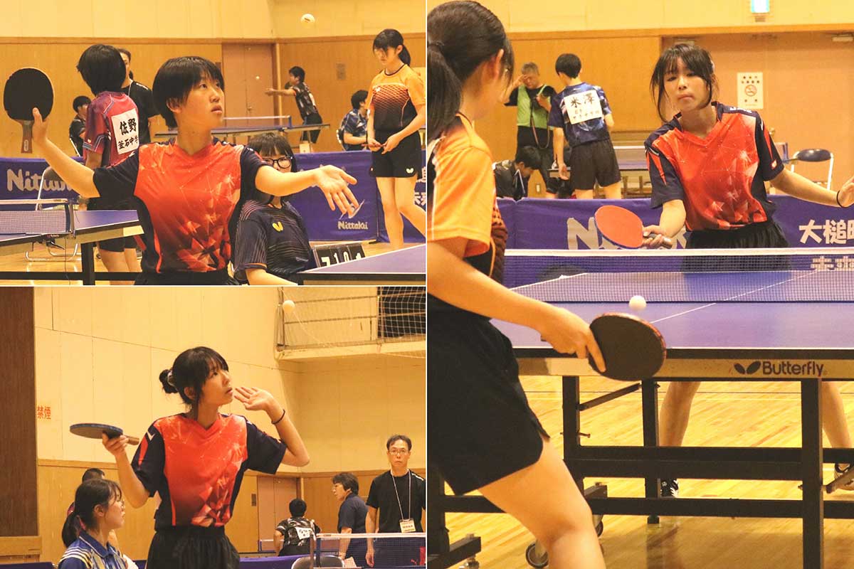 女子団体戦を制し、個人戦に挑む唐丹中の選手（濃橙色ユニフォーム）
