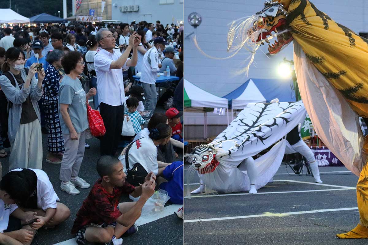 虎舞の「尾崎青友会」は白虎と黄虎が競演。釜石人の魂をゆさぶる舞に観客の目がくぎ付け