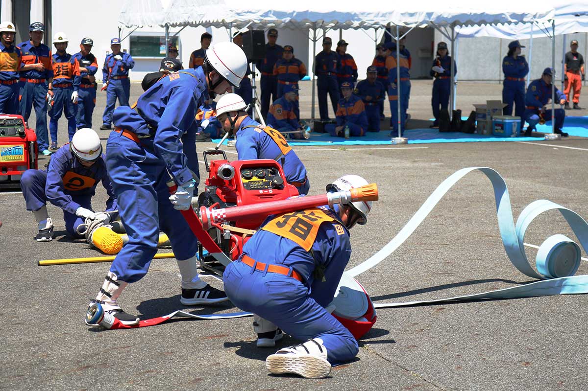 小型ポンプの部に出場した釜石市の第5分団第4部はトップバッターで競技